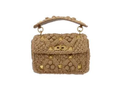 Valentino Medium Roman Stud Cashmere Shoulder Bag With Chain "Brown"