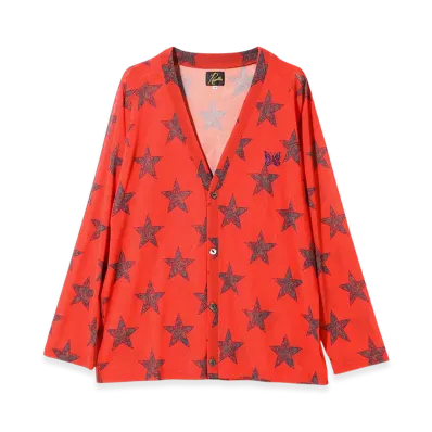 NEEDLES V Neck Cardigan - Poly Mesh/Printed "Orange"