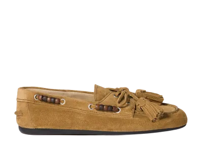 MIU MIU Women's Suede Deck Shoes with Tassels "Olive Green"