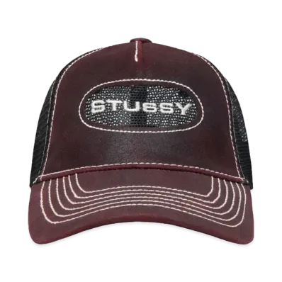 Stussy Low Pro Trucker Cut-Out Leather Snapback "Wine"