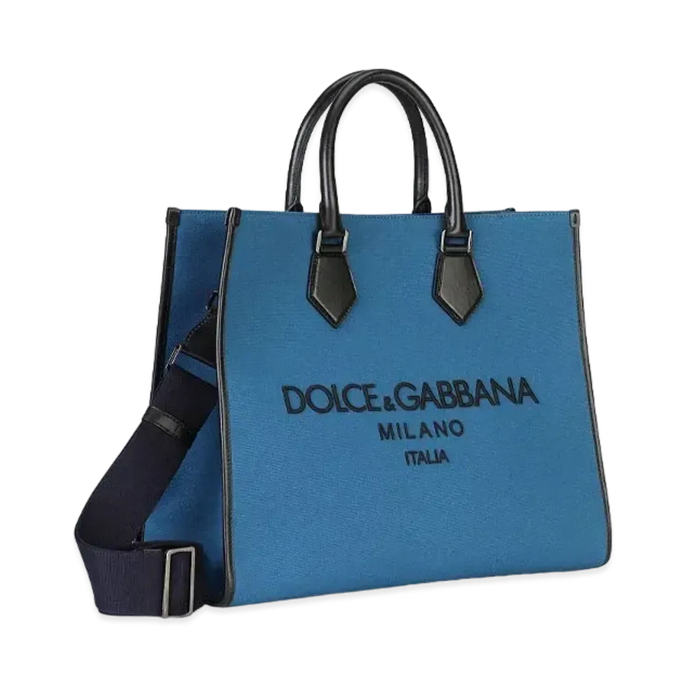 Dolce&Gabbana EDGe Shopping Bag Canvas Logo Embroidery "Blue"