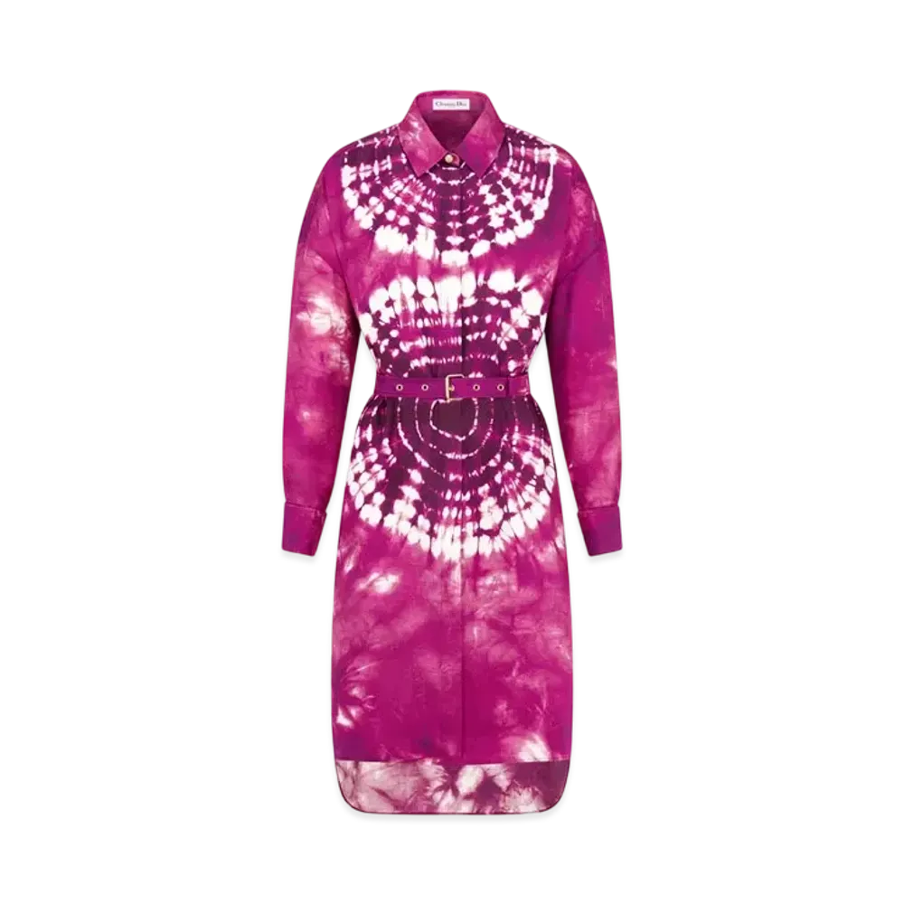 Dior Miss Dior Belted Shirtdress Silk Twill with Tie & Dior Motif "Purple"