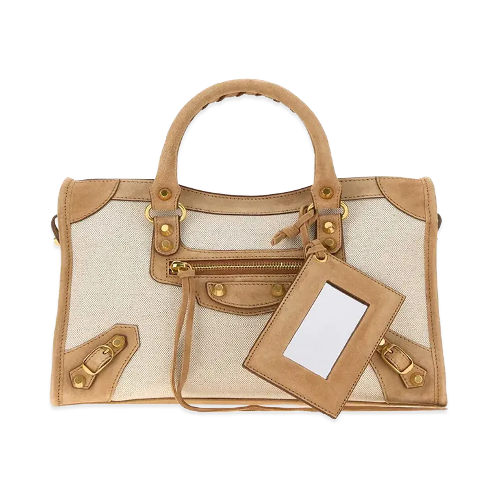 BALENCIAGA Women's Two-Tone Canvas And Suede Small Le City Handbag "Beige"