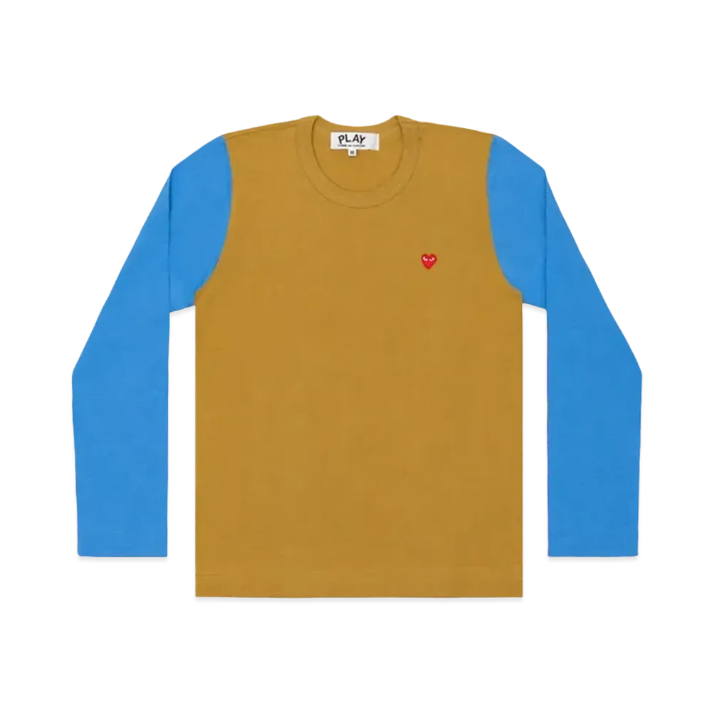 PLAY COMME des GARCONS Red Heart Coloured L/S T-Shirt Mens "Olive/Blue"