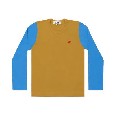 PLAY COMME des GARCONS Red Heart Coloured L/S T-Shirt Mens "Olive/Blue"