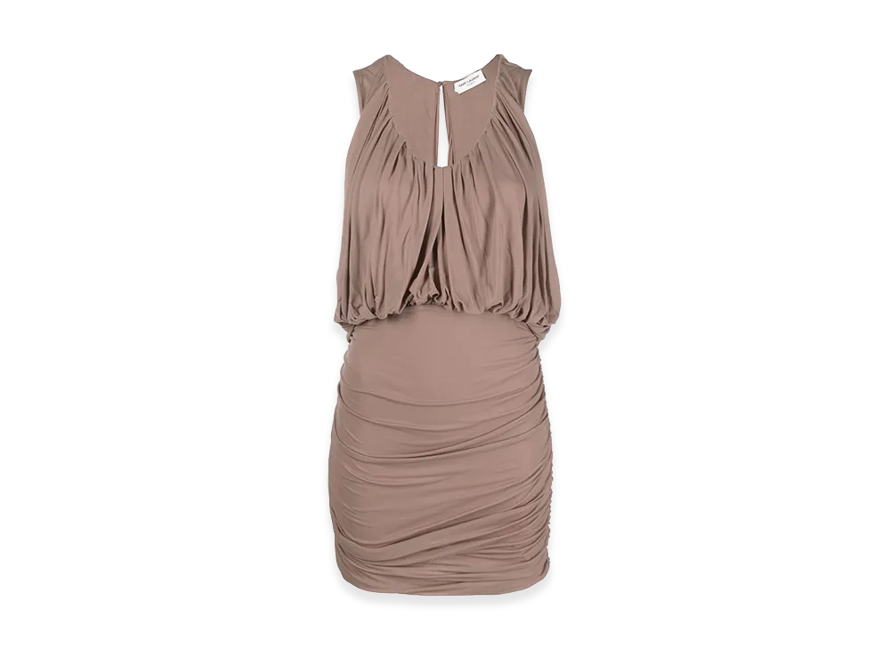 Saint Laurent Women's Biscuit Cupro Mini Dress "Camel"