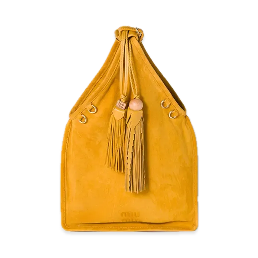 MIU MIU Suede Handbag with Tassels "Mustard Yellow"