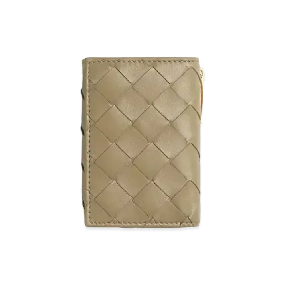 Bottega Veneta Intrecciato Lambskin Tiny Trifold Zippered Wallet "Taupe"