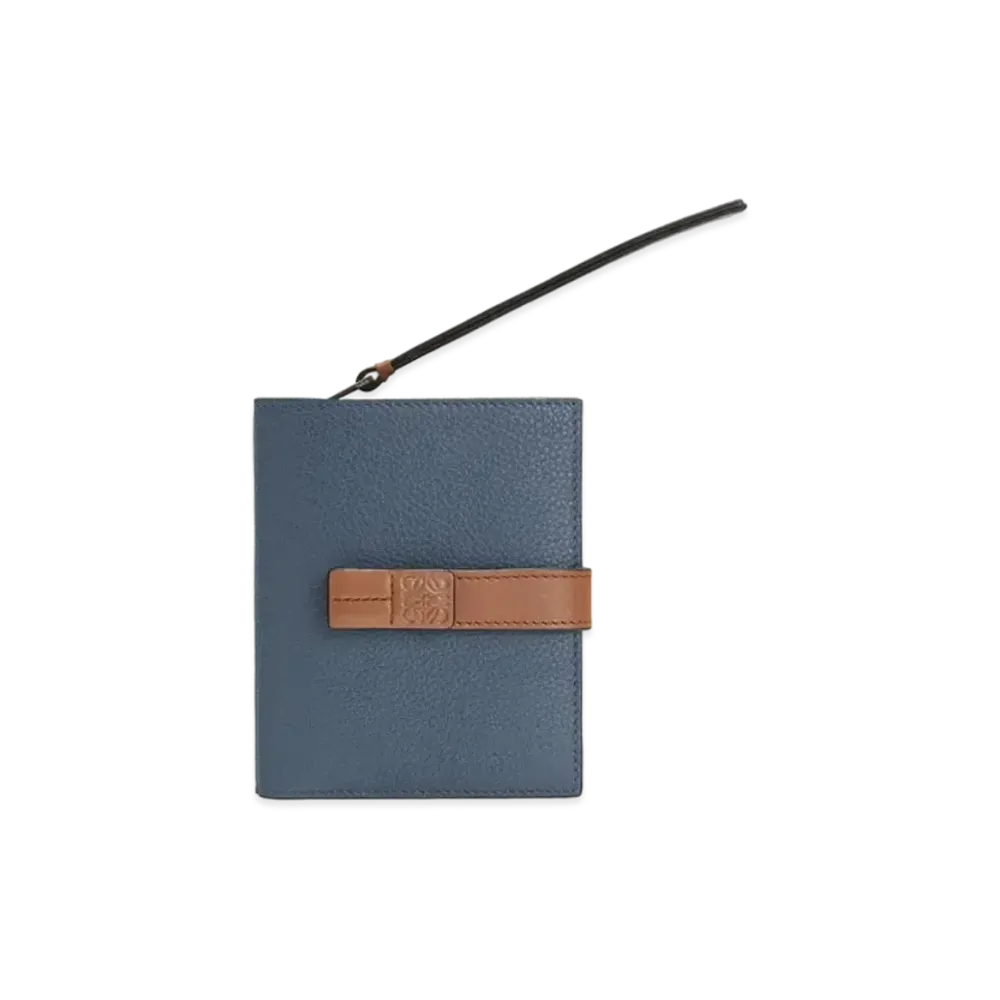 LOEWE Compact Zip Wallet In Soft Grained Calfskin "Steel Blue / Tan"