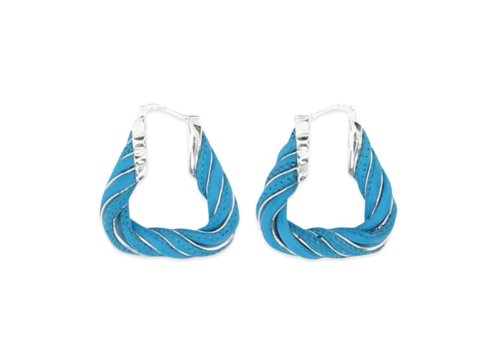 Bottega Veneta Women's Nappa Leather And 925 Silver Twist Triangle Earrings "Light Blue"