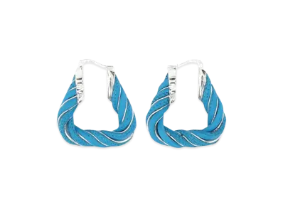 Bottega Veneta Women's Nappa Leather And 925 Silver Twist Triangle Earrings "Light Blue"