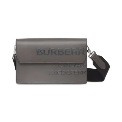 Burberry Horseferry Print Leather Crossbody Bag "Sepia Grey"