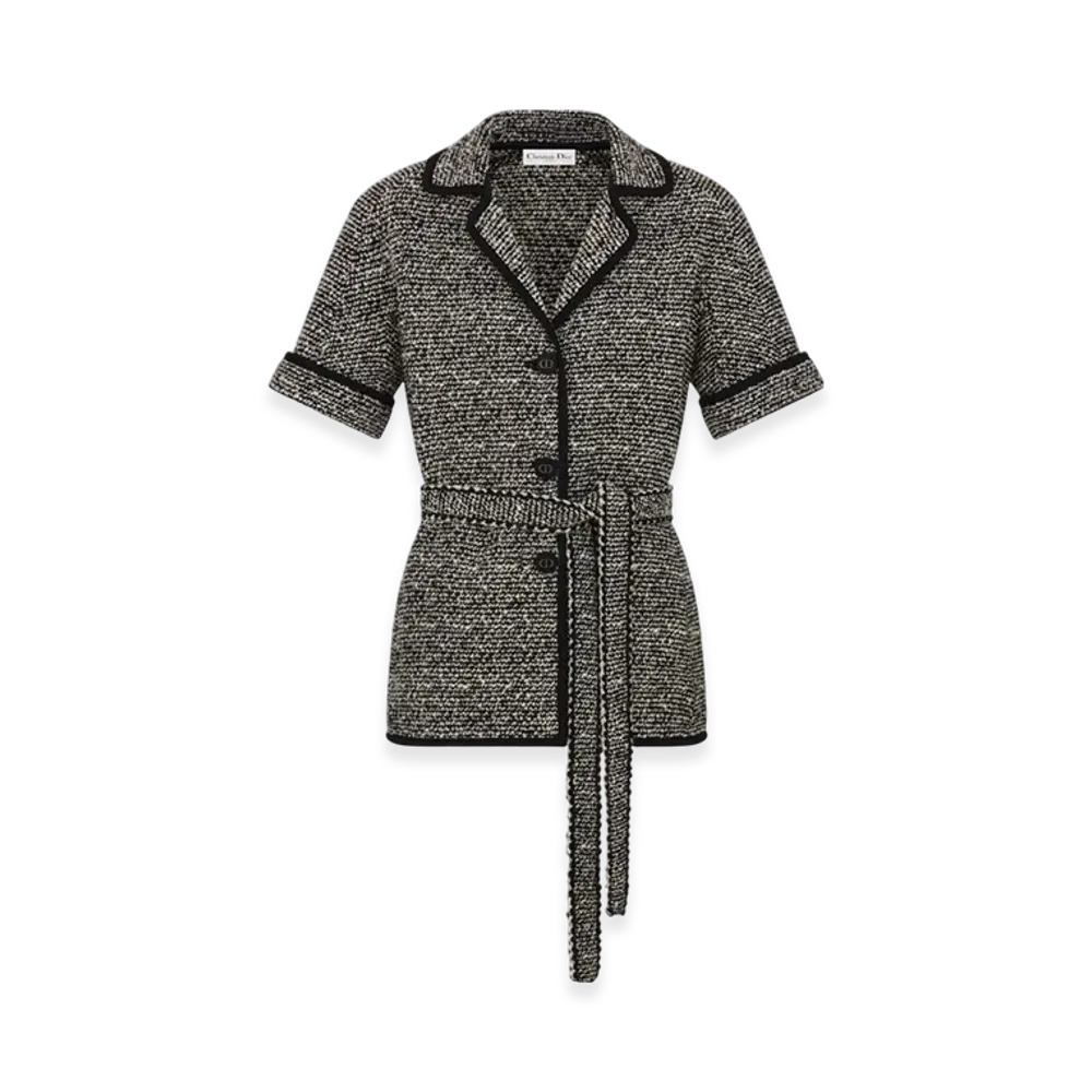 Dior Women's Wool Blend Heathered Textured Knit S/S Belted Jacket "Black"