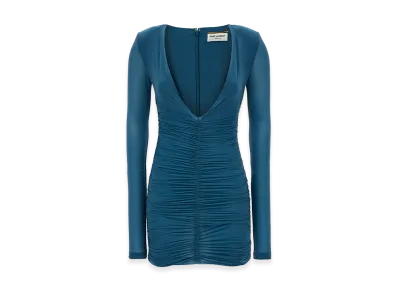 Saint Laurent Women's Draped Jersey Dress "Green"