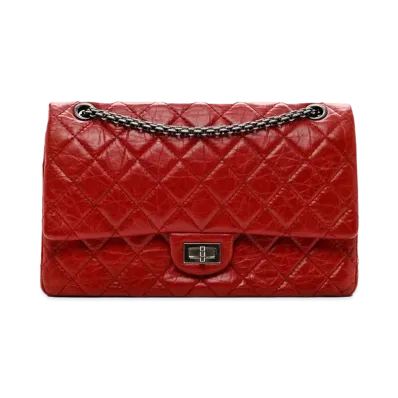 CHANEL 2.55 Chain Shoulder Aged Calfskin "Red/Silver"