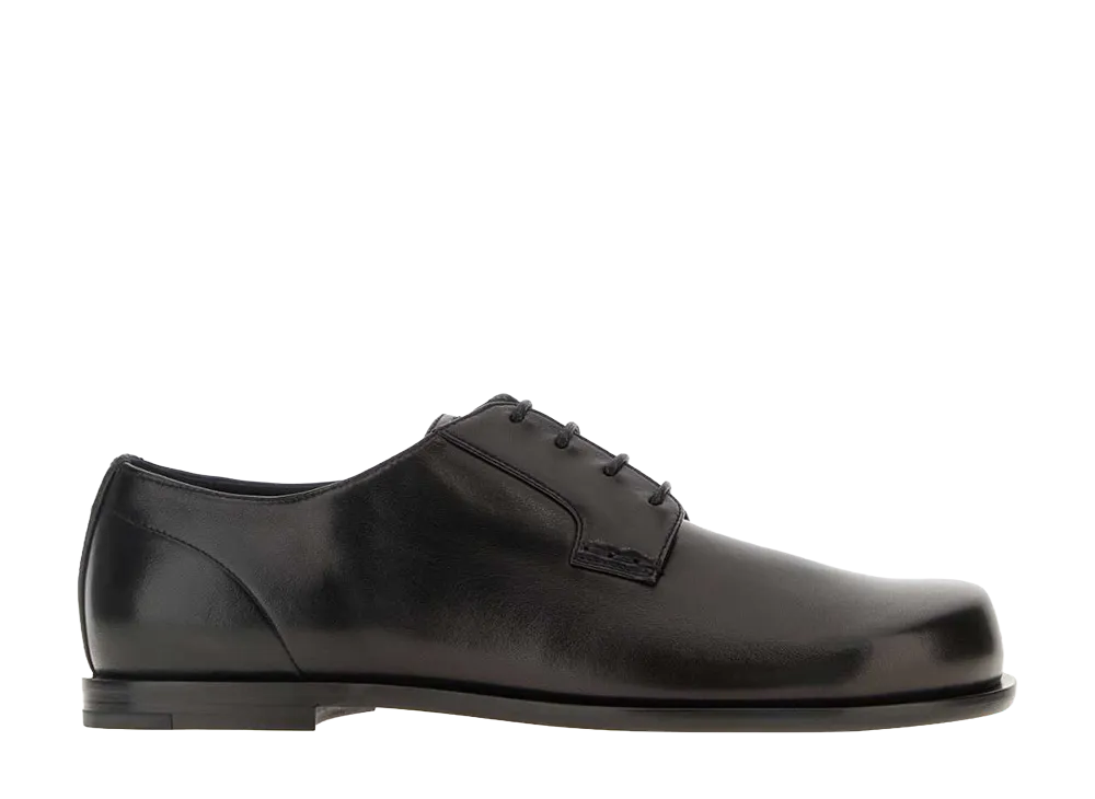 FENDI Black Leather Squared FF Lace-Up Shoes "Black"