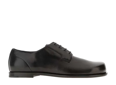 FENDI Black Leather Squared FF Lace-Up Shoes "Black"