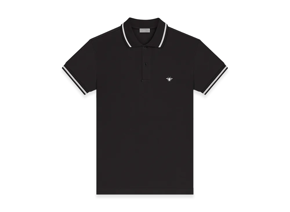 Dior Polo Shirt with Bee Embroidery Pique "Black"