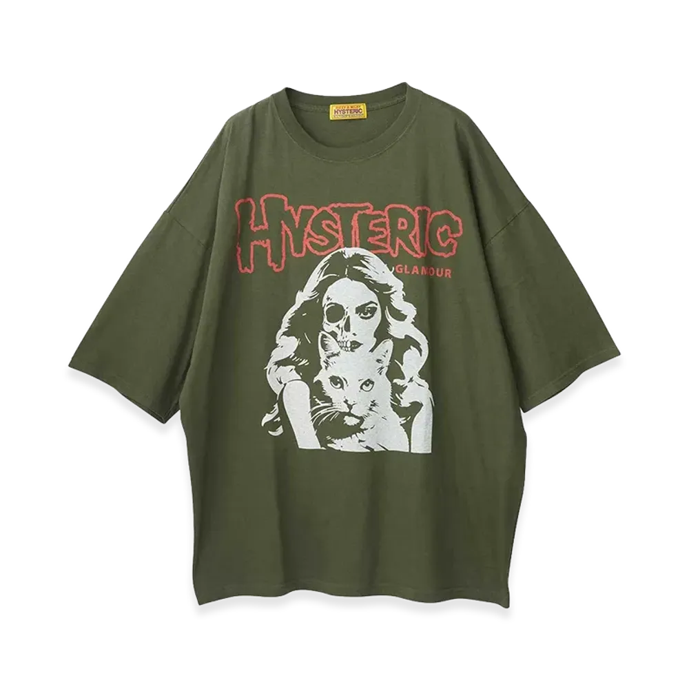 HYSTERIC GLAMOUR Women's Hysteric Woman Half Skull Cat Oversized Dress "Khaki"