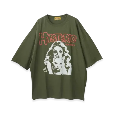 HYSTERIC GLAMOUR Women's Hysteric Woman Half Skull Cat Oversized Dress "Khaki"