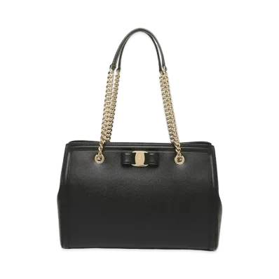 Salvatore Ferragamo Vara Leather chain Tote Bag "Black"