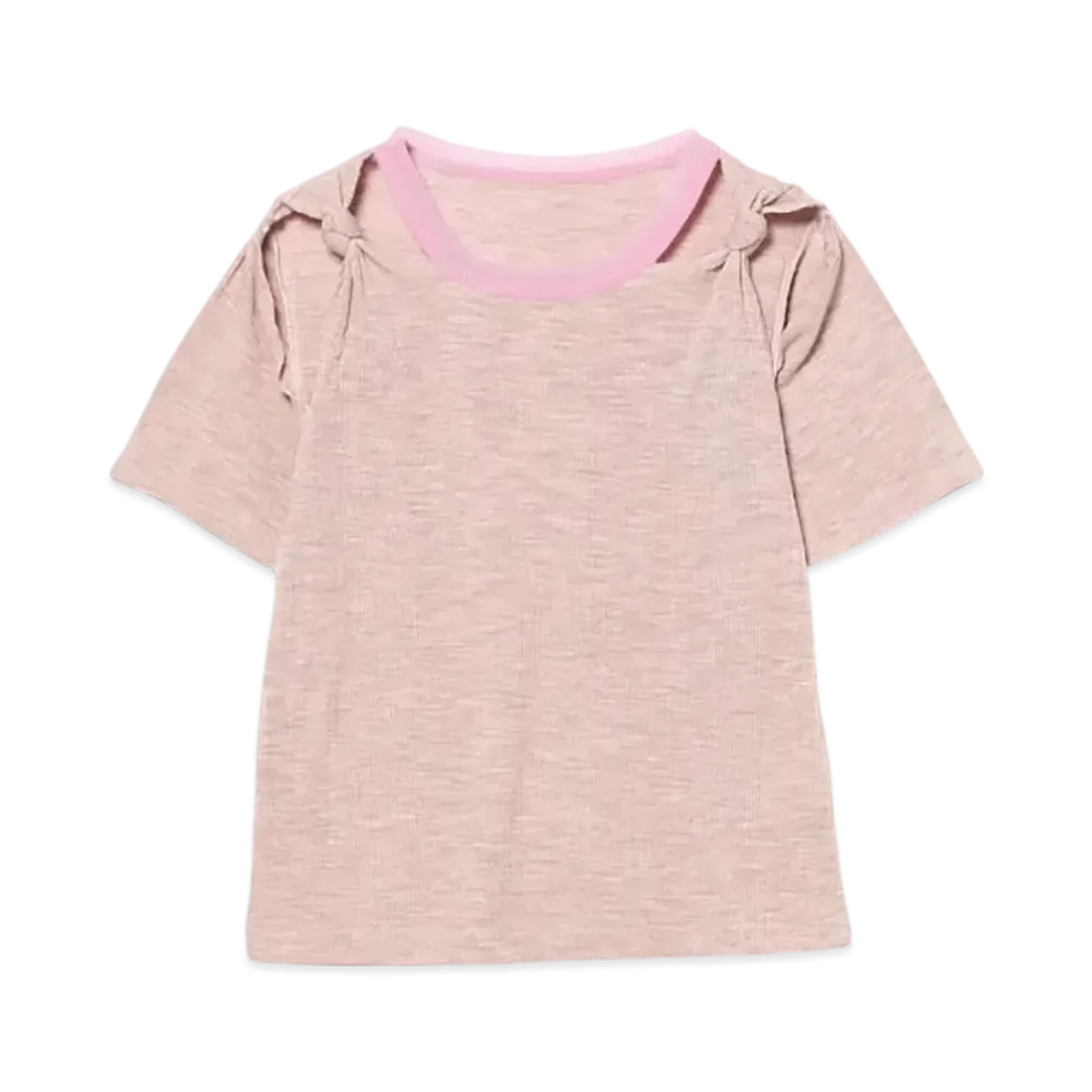 BEAMS Women Rib Cutout T-Shirt "Pink"