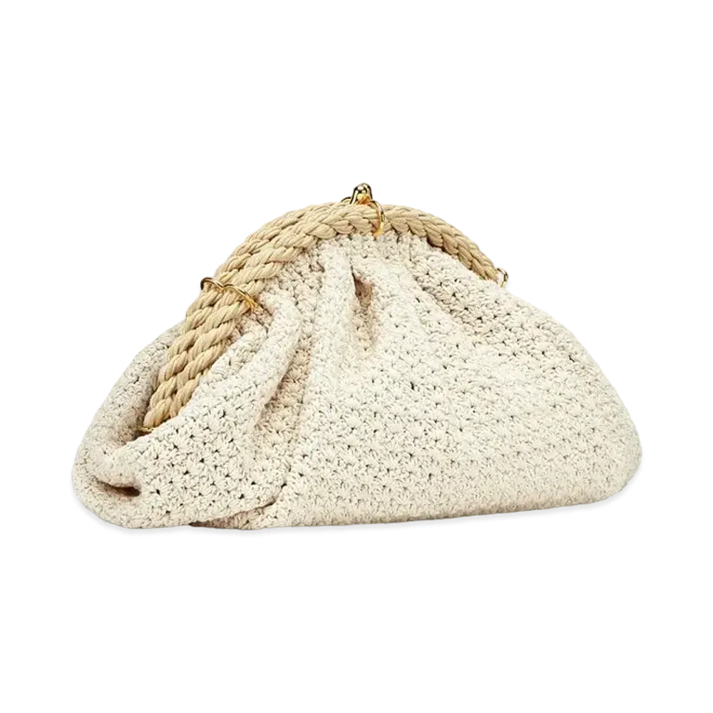 FENDI Shell Cotton-Crochet Pochette "White"