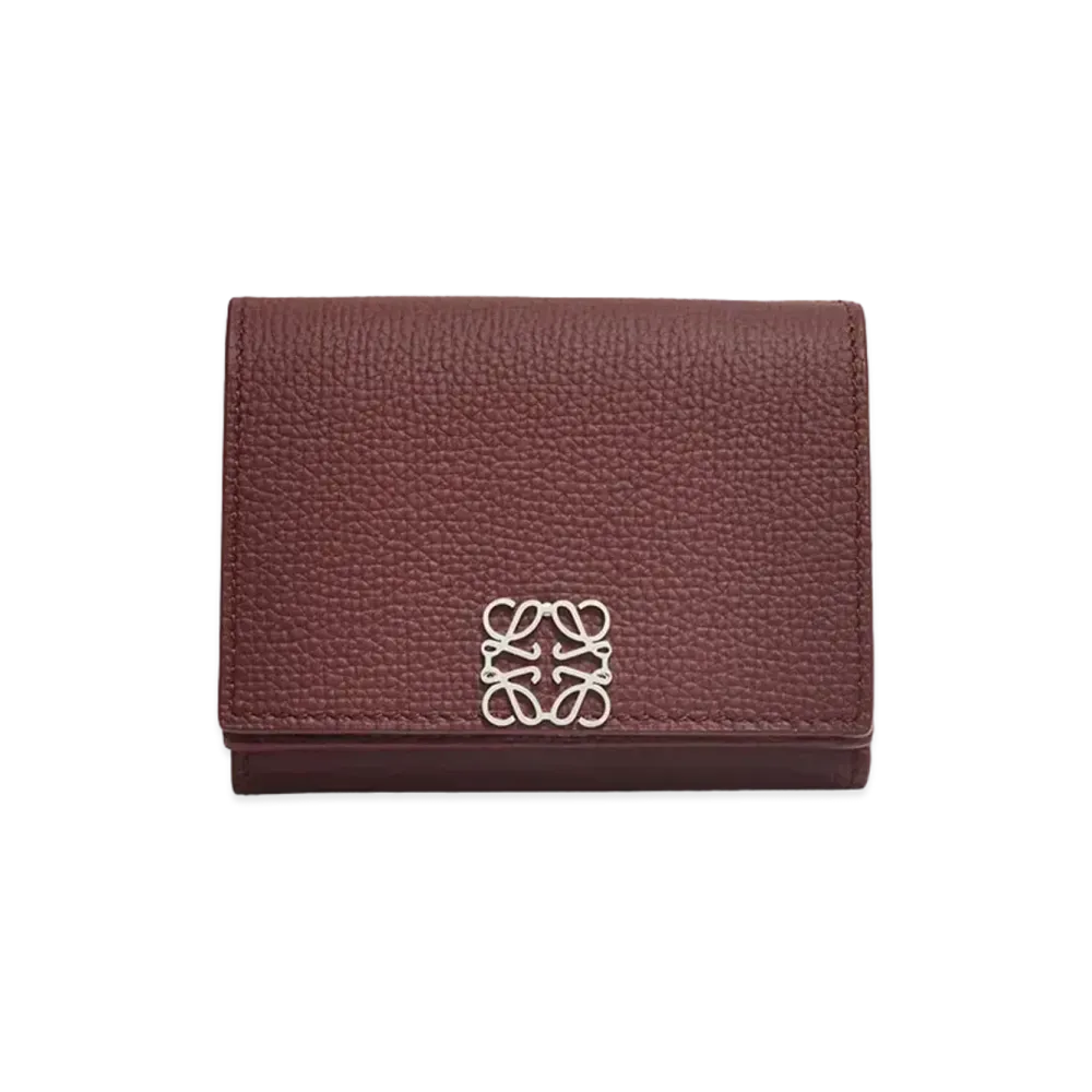 LOEWE Anagram Trifold Wallet In Pebble Grain Calfskin "Burgundy"