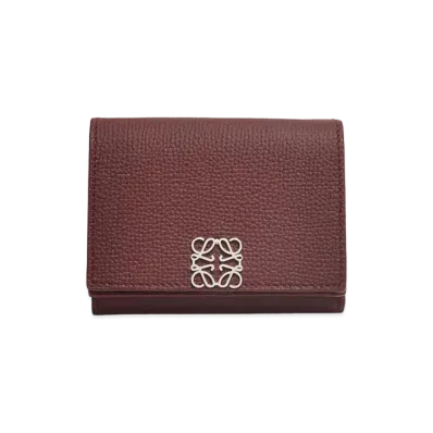 LOEWE Anagram Trifold Wallet In Pebble Grain Calfskin "Burgundy"