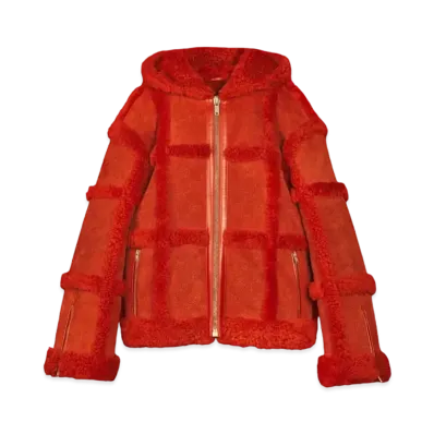 PALACE GUCCI Shearling Jacket With Allover GG Embossing "Red"