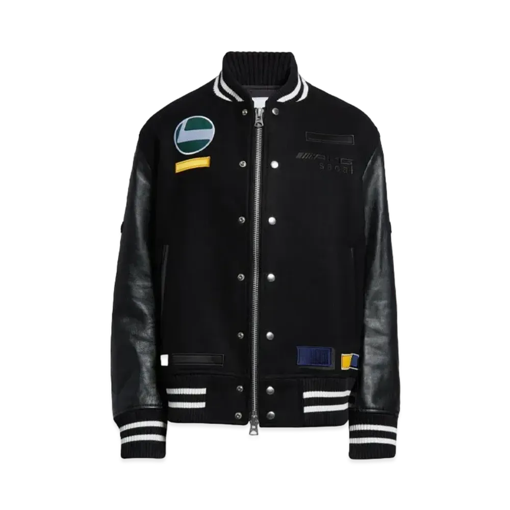 sacai x Mercedes AMG Patch Wool & Leather Varsity Jacket "Black"