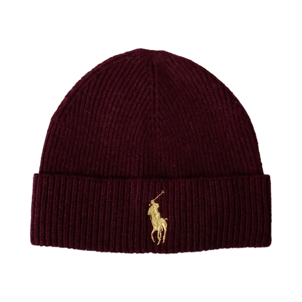RALPH LAUREN Gold Big Pony Cuff Hat "Wine"