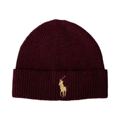 RALPH LAUREN Gold Big Pony Cuff Hat "Wine"