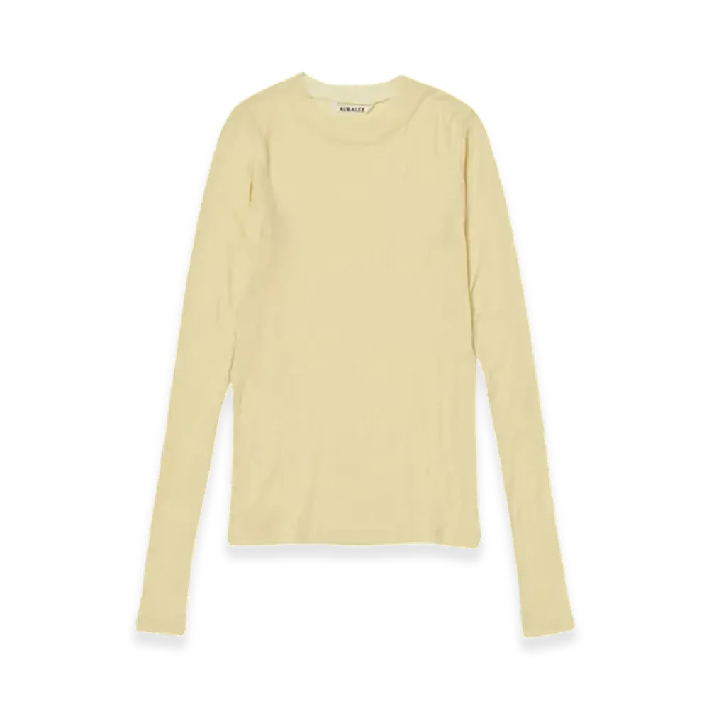 AURALEE High Gauge Sheer Rib L/S T-Shirt "Yellow"