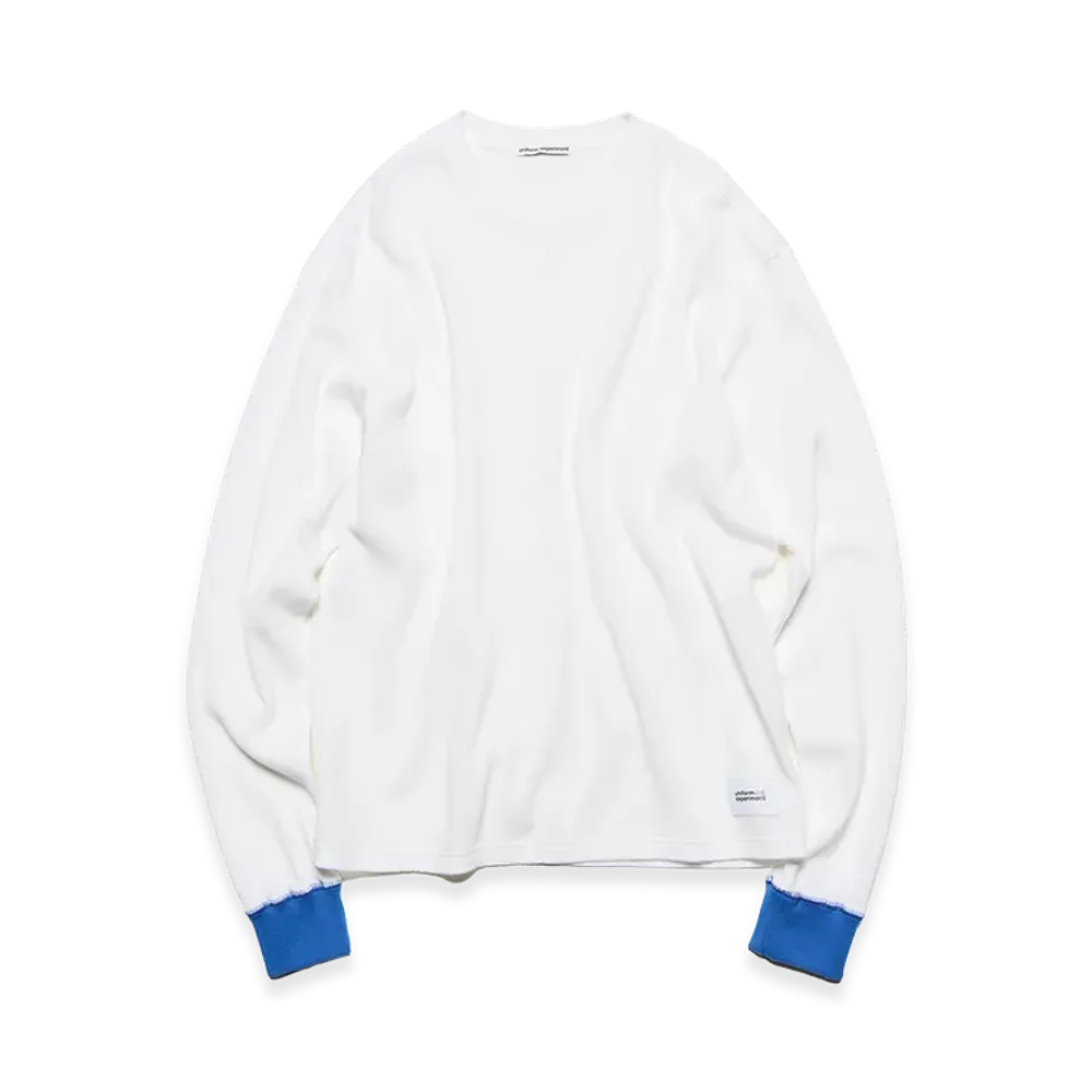 uniform experiment Color Ribbed Waffle Crewneck Top "White/Blue"