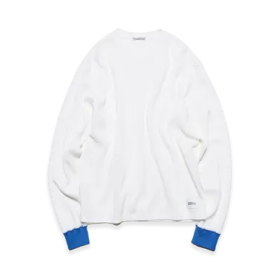 uniform experiment Color Ribbed Waffle Crewneck Top "White/Blue"