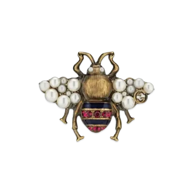 GUCCI Crystal Pearl Bee Ring "Gold"