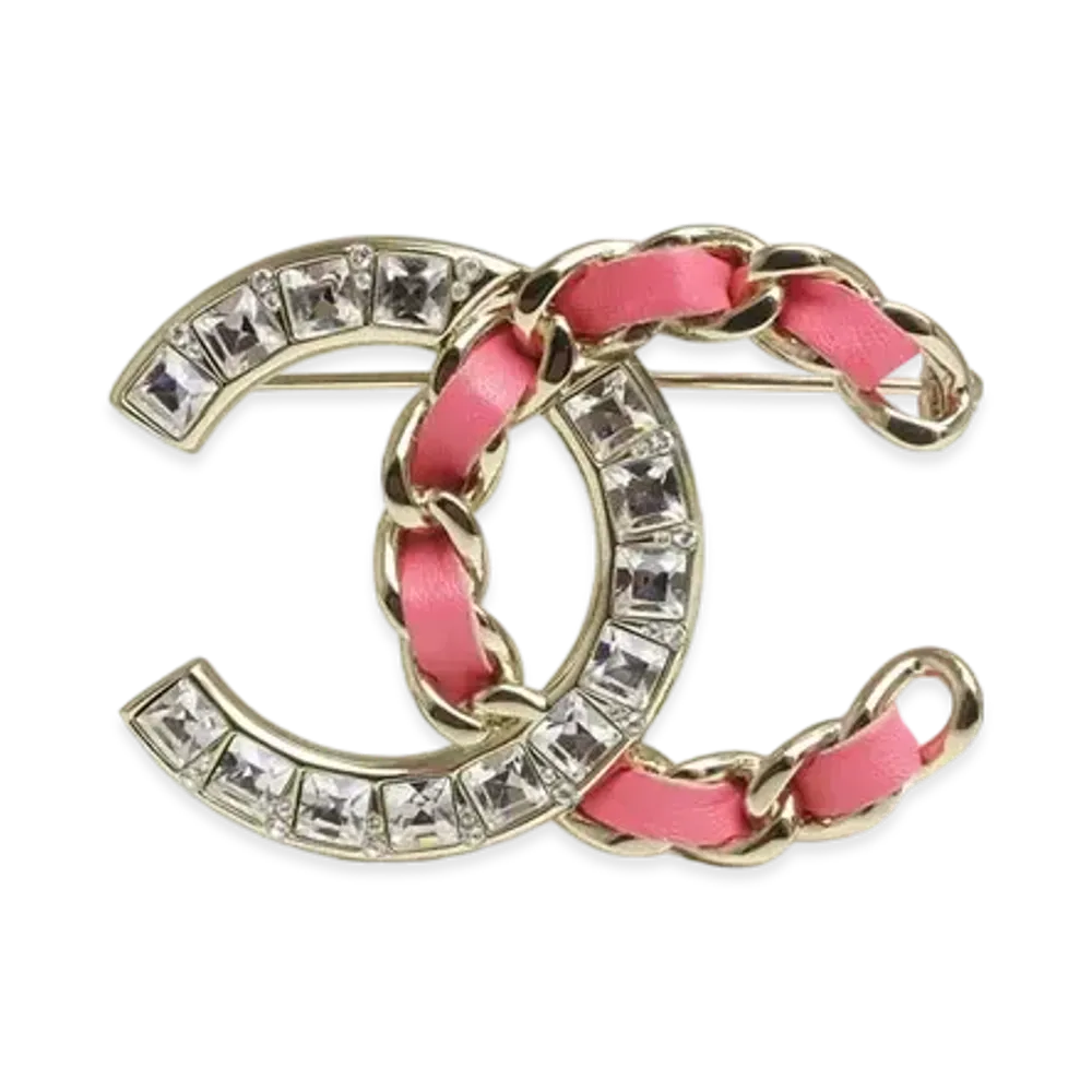 CHANEL Crystal Chain Coco Brooch "Pink/Gold"
