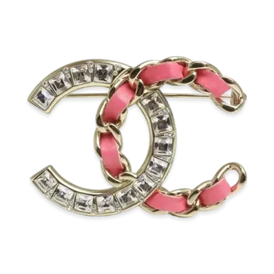 CHANEL Crystal Chain Coco Brooch "Pink/Gold"