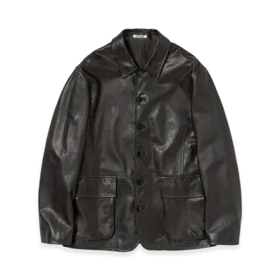 AURALEE Textured Lamb Leather Blouson "Black"