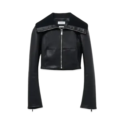 Alexander McQUEEN Folded Collar Leather Jacket "Black"