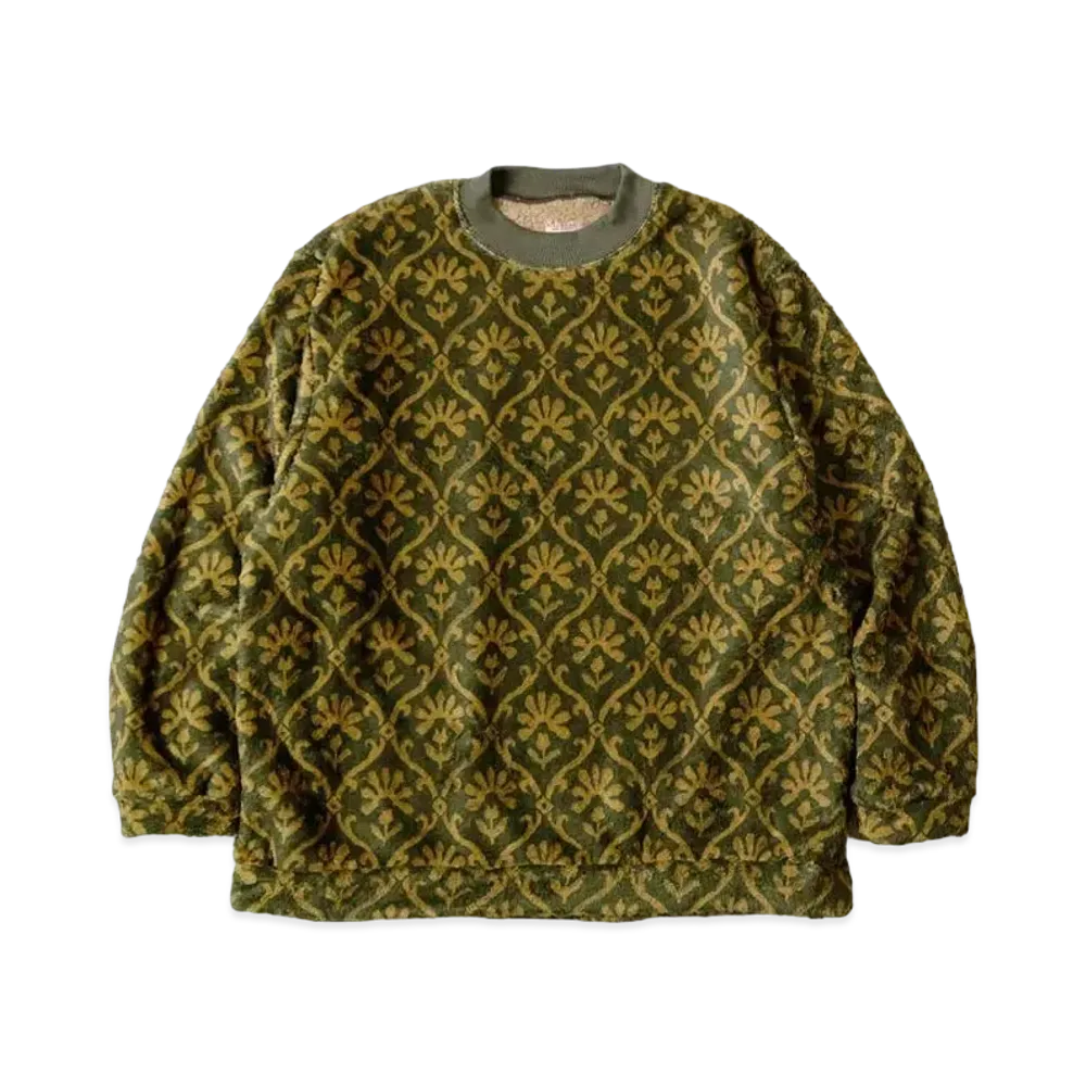 KAPITAL Yosemite Arabesque Pattern Fleece Big Crew Sweat "Khaki"