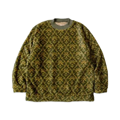 KAPITAL Yosemite Arabesque Pattern Fleece Big Crew Sweat "Khaki"