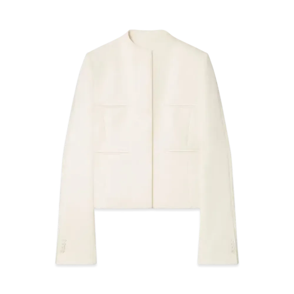 Courreges Officer Collar Heritage Crepe Tailored Jacket "Natural Beige"