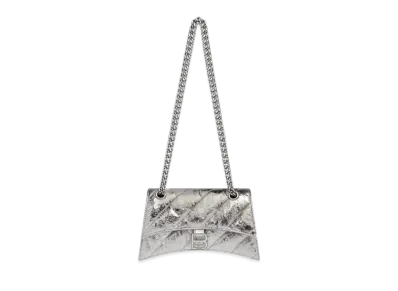 BALENCIAGA Crush XS Chain Bag Metallic Quilted "Silver"
