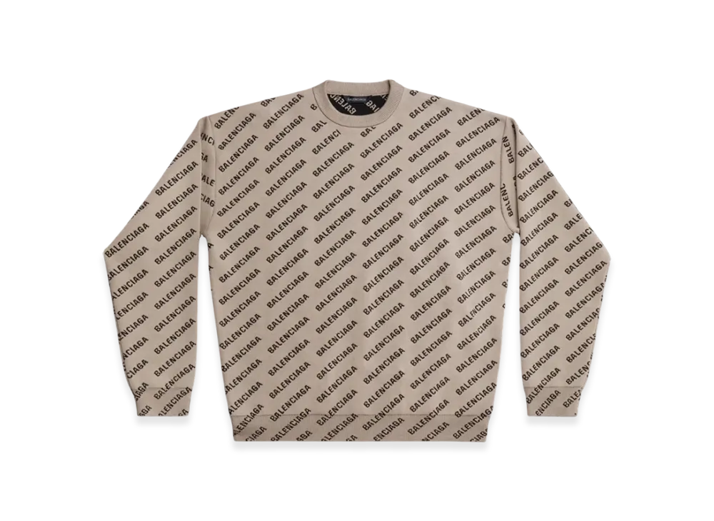 BALENCIAGA Mini Allover Logo Sweater "Dark Beige"