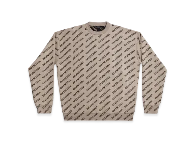 BALENCIAGA Mini Allover Logo Sweater "Dark Beige"