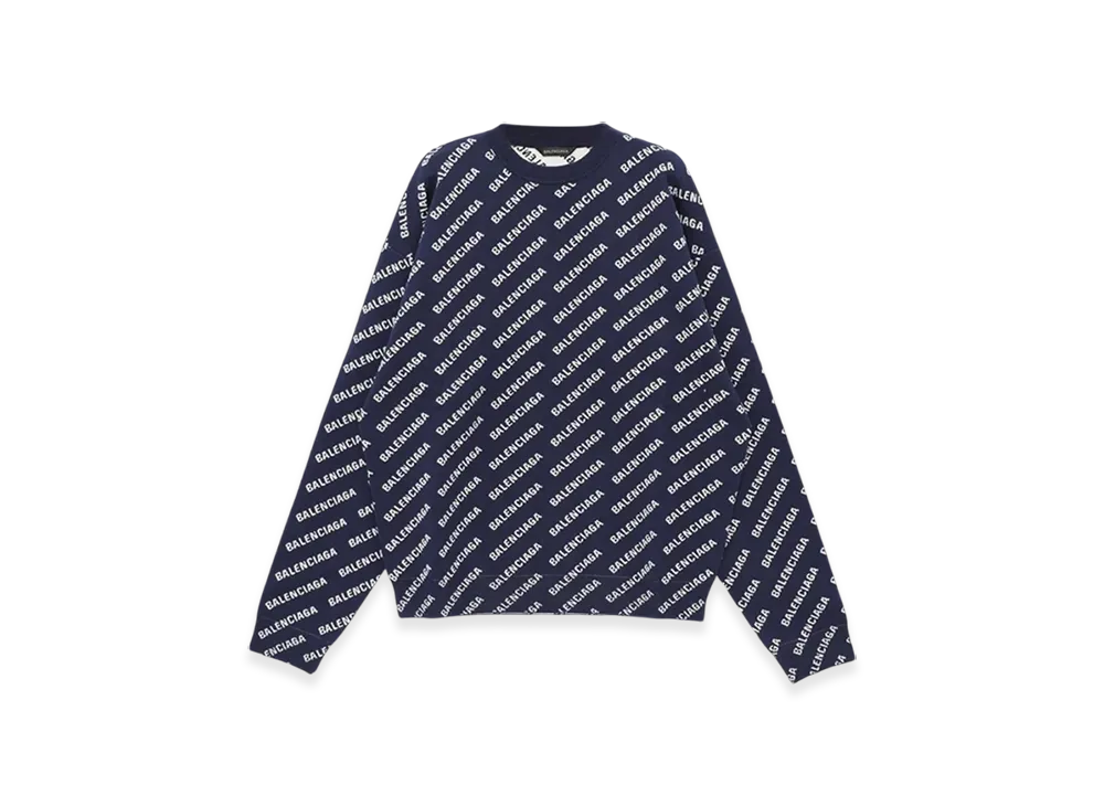 BALENCIAGA Mini Allover Logo Sweater "Navy"