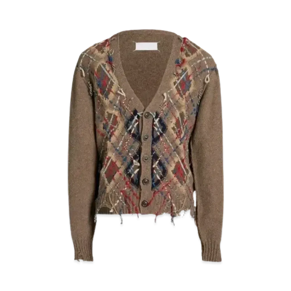Maison Margiela Cut-Out Knit Cardigan "Walnut/Navy Blue"