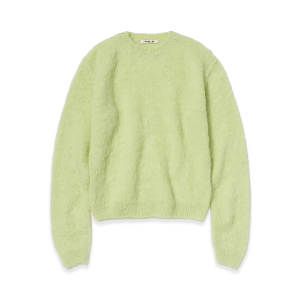 AURALEE Women's Brushed Super Kid Mohair Knit P/O "Light Lime"